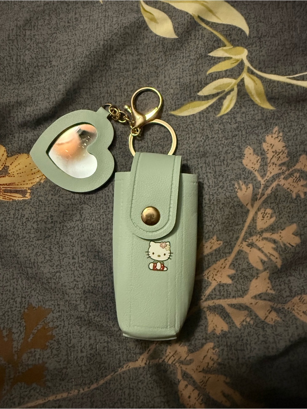 Hello Kitty Light Blue Keychain Pouch with Gold Hardware and Heart Mirror Charm